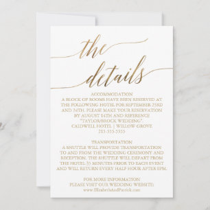 Tarjeta de Detalles de Boda con Caligrafía Dorada 
