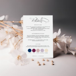 Tarjeta de detalles de boda con caligrafía minimal