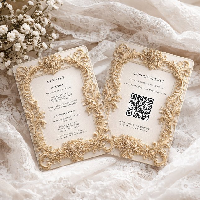 Tarjeta de Detalles de Boda con Código QR Barroco (Baroque QR Code Wedding Details Enclosure Card)
