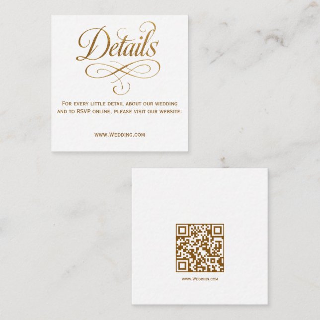 Tarjeta de detalles de boda con código QR en calig (Anverso / Reverso)