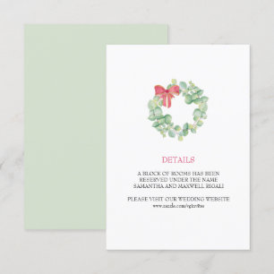 Tarjeta de detalles de boda con corona de Navidad