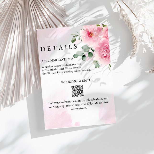 Tarjeta de Detalles de Boda con Flores Rosadas Rom (Subido por el creador)