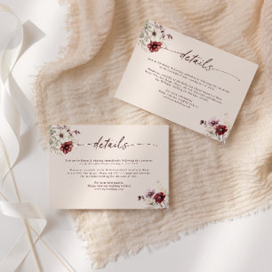 Tarjeta de detalles de boda con flores silvestres 