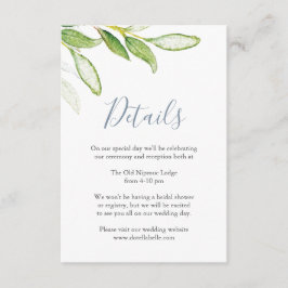 Tarjeta de Detalles de Boda con Hojas Acuarela