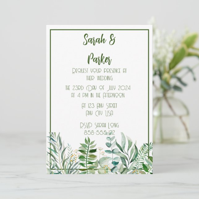 Tarjeta de Detalles de Boda con Hojas de Follaje V (Anverso de pie)