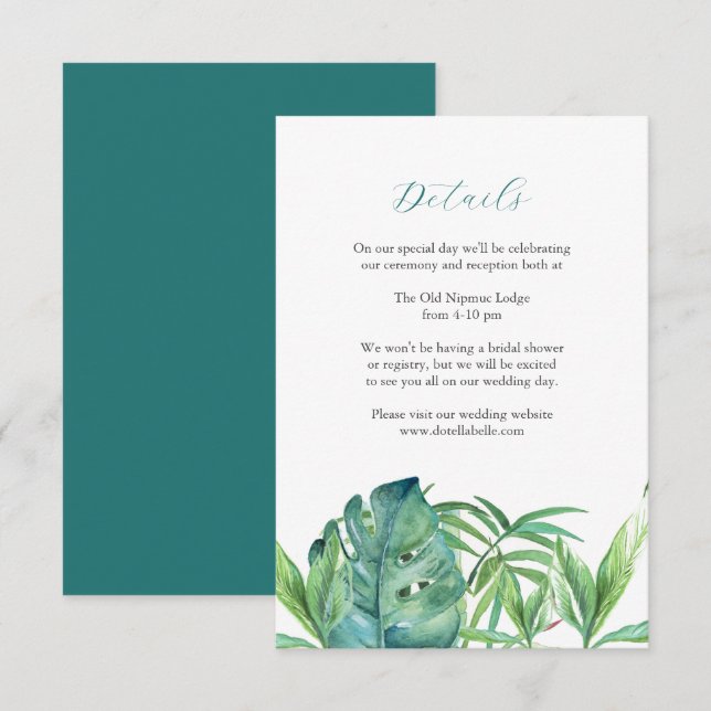 Tarjeta de Detalles de Boda con Hojas de Palma Tro (Anverso / Reverso)