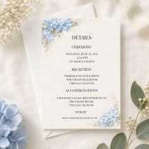 Tarjeta de Detalles de Boda con Hortensias Azules