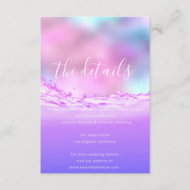 Tarjeta de detalles de boda con información adjunt (Anverso)