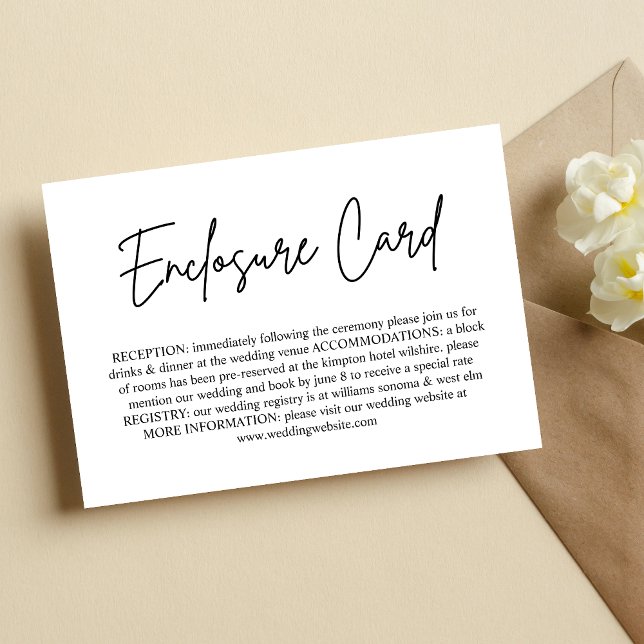 Tarjeta de Detalles de Boda con Letra a Mano Adjun (Handwritten script enclosure card shares wedding details with a personal, elegant touch.)