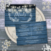 Tarjeta de Detalles de Boda con Luces de Cuerda de
