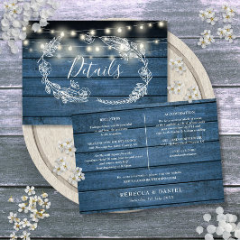 Tarjeta de Detalles de Boda con Luces de Cuerda de