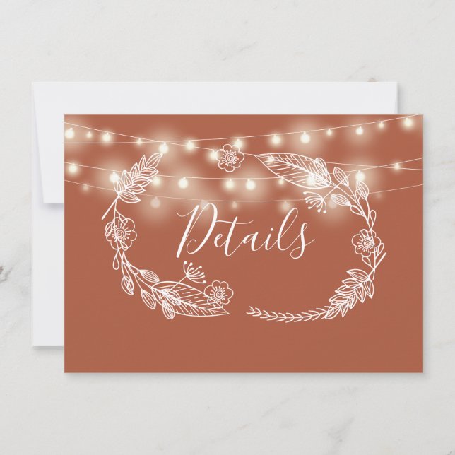 Tarjeta de detalles de boda con luces de cuerda de (Anverso)