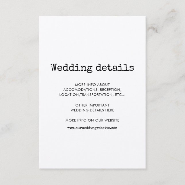 Tarjeta de detalles de boda con máquina de escribi (Anverso)