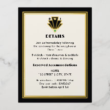 Tarjeta de detalles de boda con monograma Art Deco