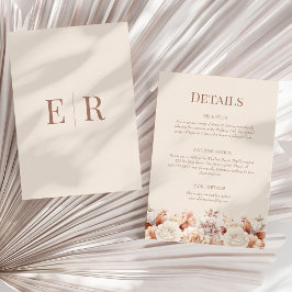 Tarjeta de Detalles de Boda con Monograma en Beige