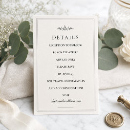 Tarjeta de detalles de boda con monograma en verde
