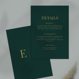 Tarjeta de Detalles de Boda con Monograma Verde Es