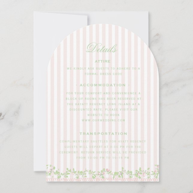 Tarjeta de Detalles de Boda con Raya Rosa Dulce (Anverso)