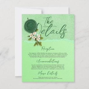 Tarjeta de detalles de boda con sello verde