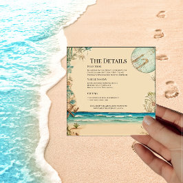 Tarjeta de Detalles de Boda con Tema de Playa de E