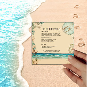 Tarjeta de Detalles de Boda con Tema de Playa de E