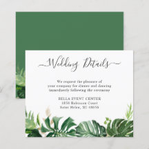 Tarjeta de Detalles de Boda con Vegetación Tropica