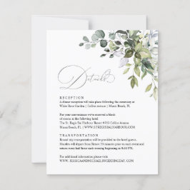 Tarjeta de detalles de boda con verde de hojas de