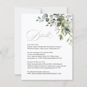 Tarjeta de detalles de boda con verde de hojas de 