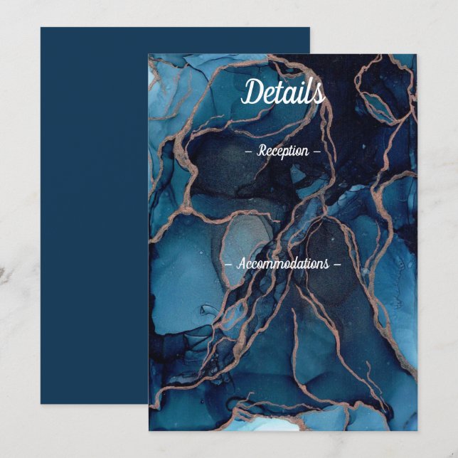 Tarjeta de detalles de Boda de agate azul y cobre (Anverso / Reverso)