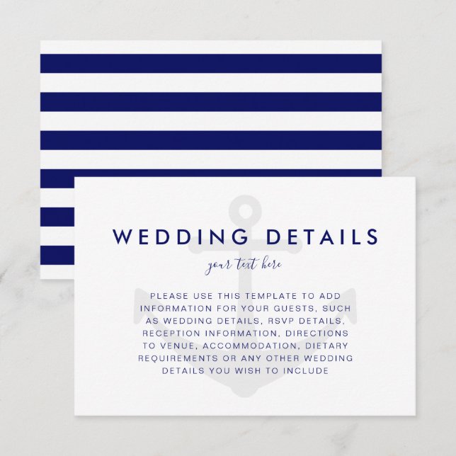 Tarjeta de detalles de Boda de anclaje náutico mod (Anverso / Reverso)