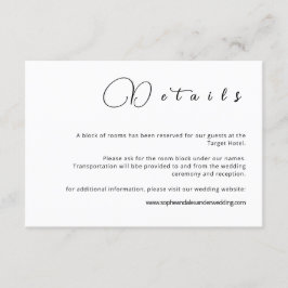Tarjeta de detalles de boda de caligrafía minimali