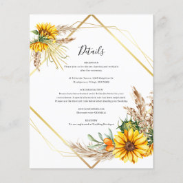 Tarjeta de detalles de Boda de color de girasol de