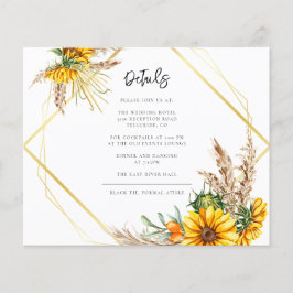 Tarjeta de detalles de Boda de color de girasol de