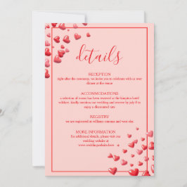 Tarjeta de detalles de boda de corazones rojos
