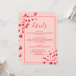 Tarjeta de detalles de boda de corazones rojos