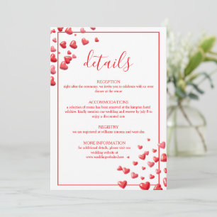 Tarjeta de Detalles de Boda de Corazones Rosa Suav