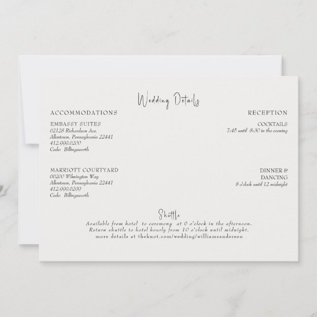 Tarjeta de Detalles de Boda de Crema (Anverso)