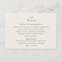 Tarjeta de detalles de Boda de Ecru