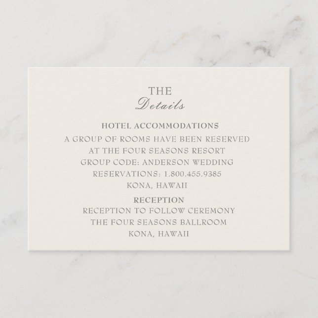 Tarjeta de detalles de Boda de Ecru (Anverso)
