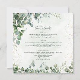 Tarjeta de Detalles de Boda de Eucalipto Cuadrado 
