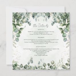 Tarjeta de Detalles de Boda de Eucalipto Cuadrado 