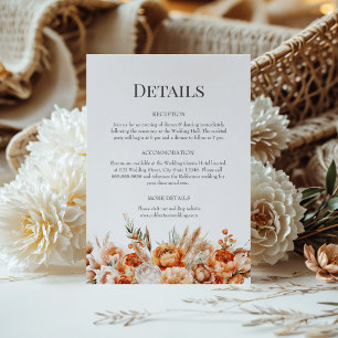 Tarjeta de Detalles de Boda de Flor Seca Coral y M