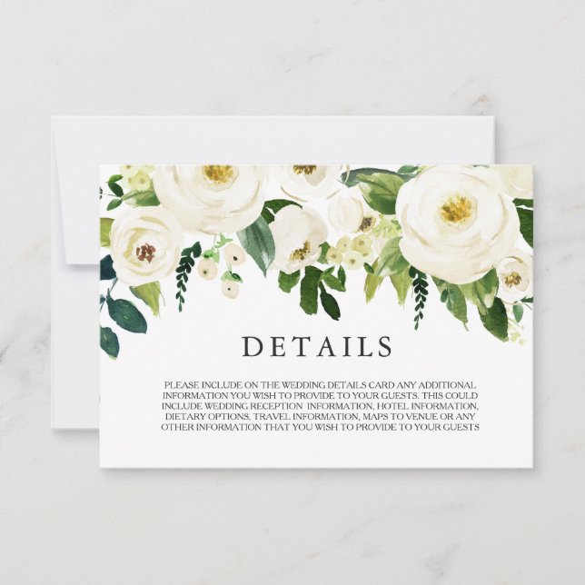 Tarjeta de detalles de Boda de flores blancas que  (Anverso)