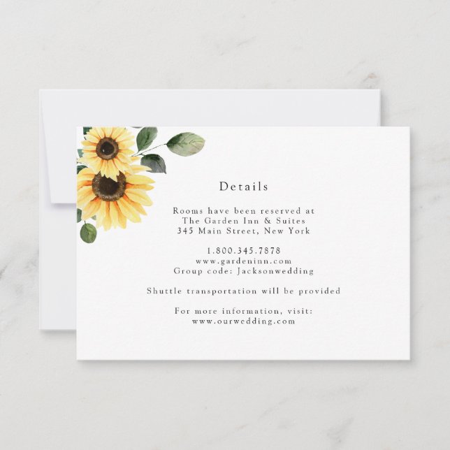 Tarjeta de Detalles de Boda de Girasoles de Otoño (Anverso)