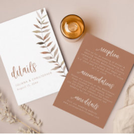 Tarjeta de detalles de boda de hoja de acuarela de