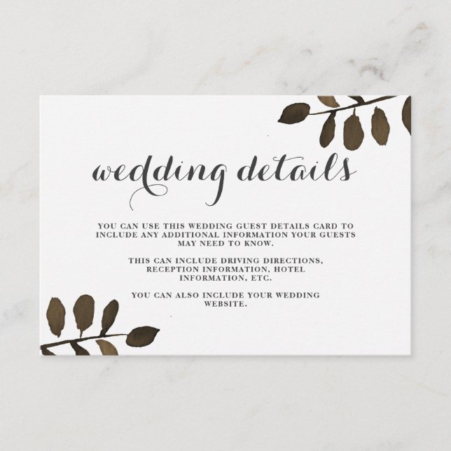 Tarjeta de detalles de Boda de hojas botánicas rus (Anverso)