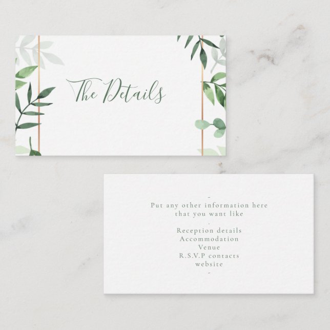 Tarjeta de detalles de boda de hojas verdes (Anverso / Reverso)