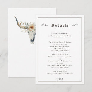 Tarjeta de detalles de boda de longhorn occidental