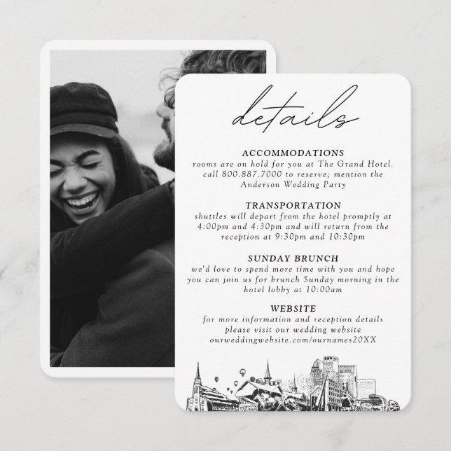 Tarjeta de detalles de boda de Louisville (Anverso / Reverso)