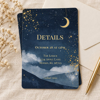 Tarjeta de Detalles de Boda de Luna Celestial Navy